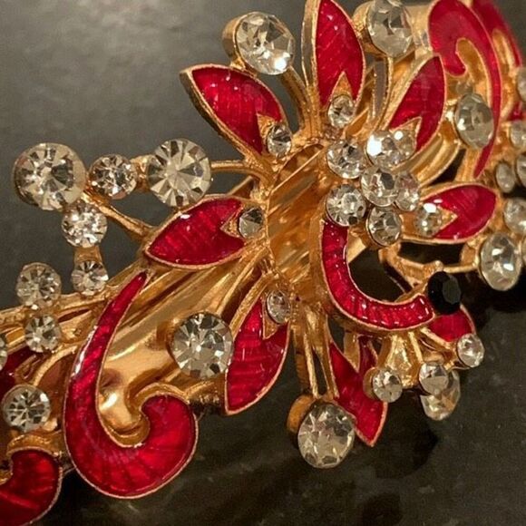 Bejeweled French Barrette - Red & Gold Fire Tone main image 4